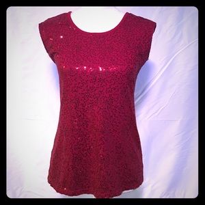 Red Sequined Sleeveless Top